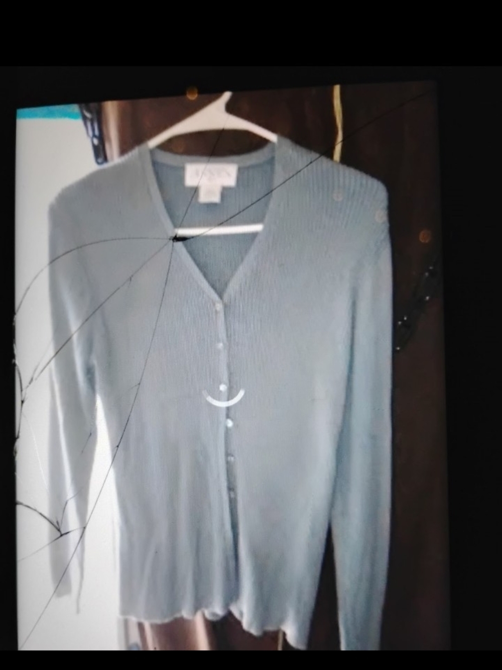 Casual Corner Pale Blue V-Neck Ribbed Button Cardigan